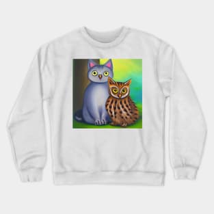 A Cat and An Owl Funny Pet Owner Crewneck Sweatshirt